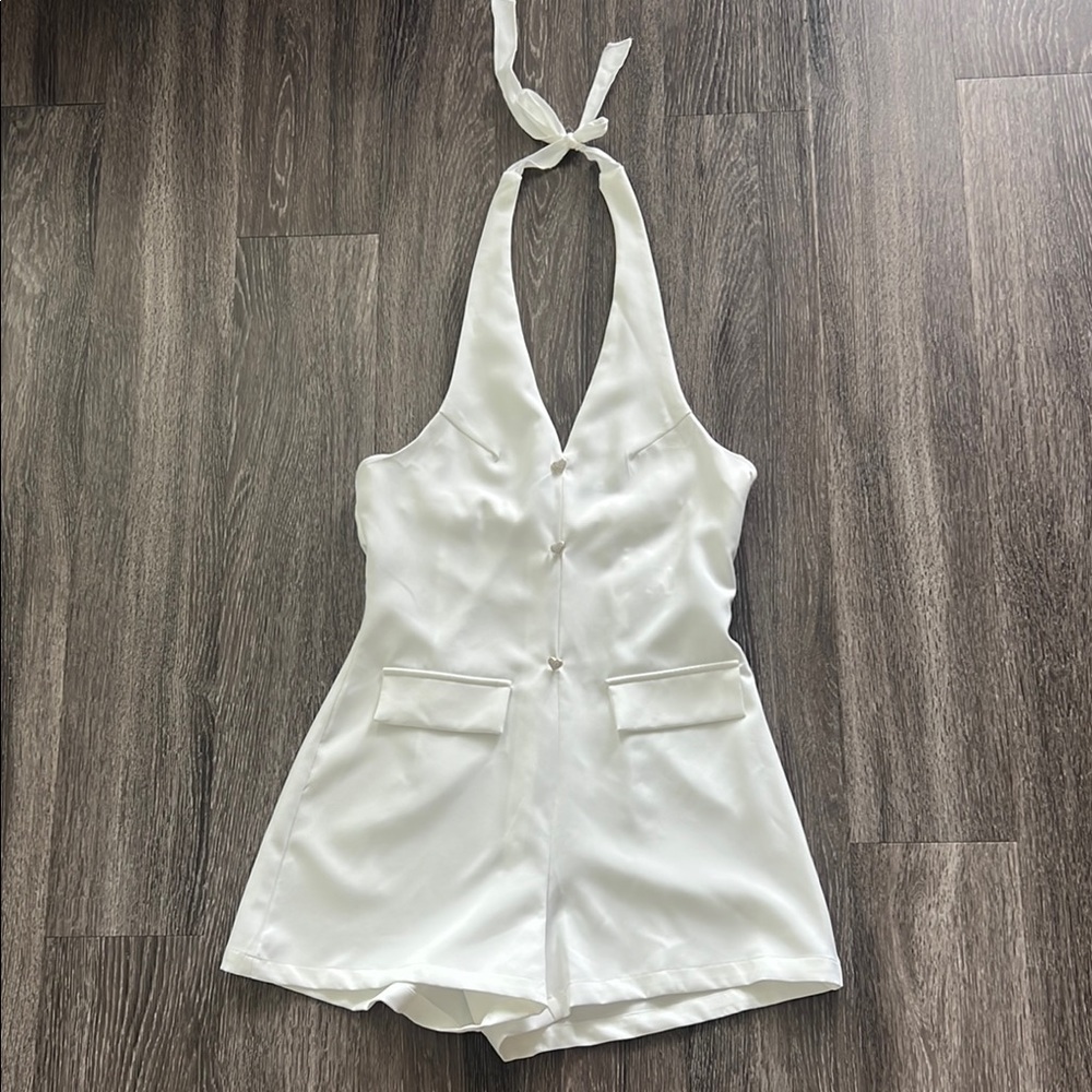SHEIN White Satin Chemise with Halter Neck